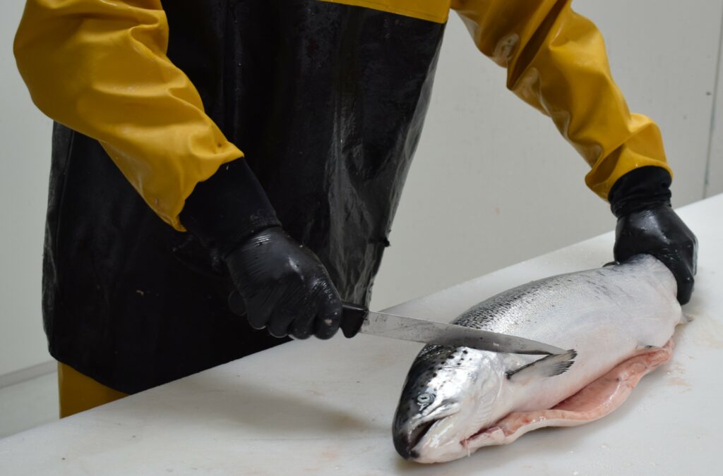 Découpe artisanale de saumon chez MM FISH